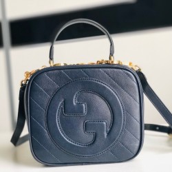 Gucci Blondie Mini Top Handle Bag in Navy Blue Leather