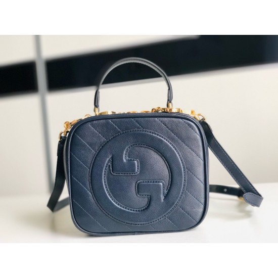 Gucci Blondie Mini Top Handle Bag in Navy Blue Leather