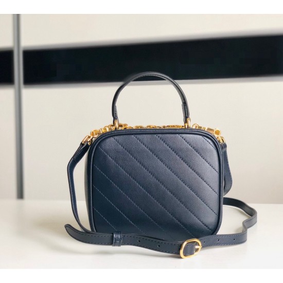 Gucci Blondie Mini Top Handle Bag in Navy Blue Leather