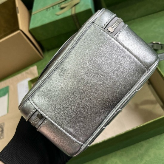 Gucci Blondie Mini Top Handle Bag in Silver Metallic Leather