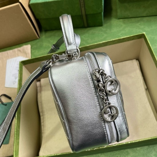 Gucci Blondie Mini Top Handle Bag in Silver Metallic Leather