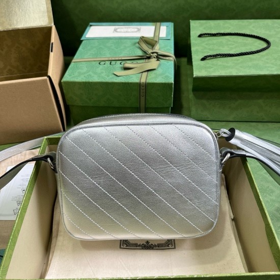 Gucci Blondie Small Camera Bag in Silver Metallic Leather