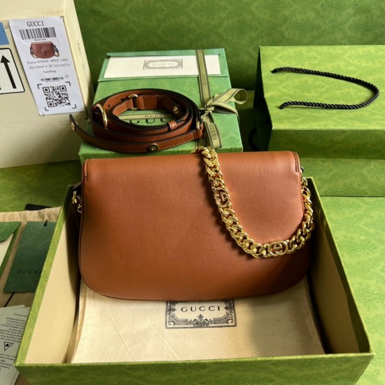 Gucci Blondie Small Shoulder Bag in Brown Calf Leather