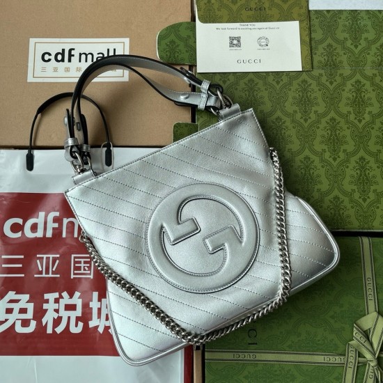 Gucci Blondie Small Tote Bag in Silver Metallic Leather