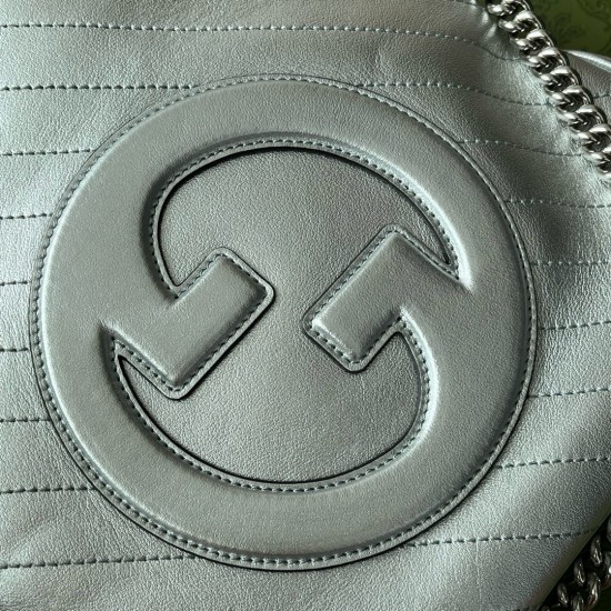 Gucci Blondie Small Tote Bag in Silver Metallic Leather