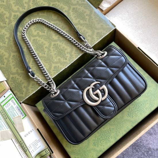 Gucci GG Marmont Mini Shoulder Bag in Black Matelasse Leather