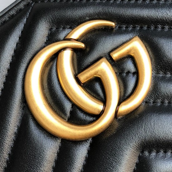 Gucci GG Marmont Medium Chain Shoulder Bag in Black Chevron Leather