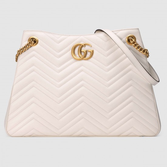 Gucci GG Marmont Medium Chain Shoulder Bag in White Chevron Leather