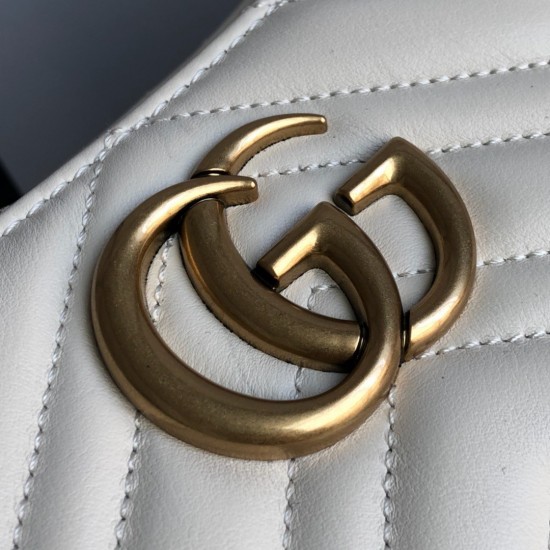 Gucci GG Marmont Medium Chain Shoulder Bag in White Chevron Leather