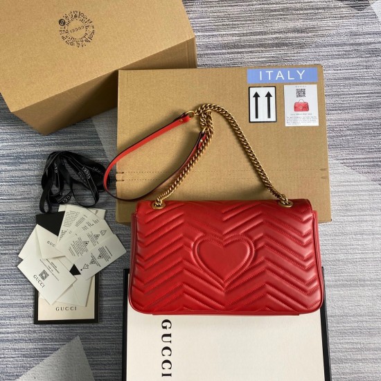 Gucci GG Marmont Medium Shoulder Bag in Red Chevron Leather