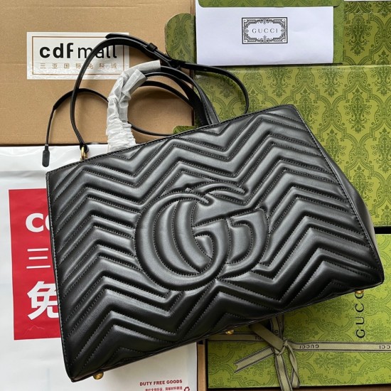 Gucci GG Marmont Medium Top Handle Bag in Chevron Leather