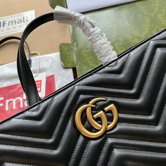 Gucci GG Marmont Medium Top Handle Bag in Chevron Leather