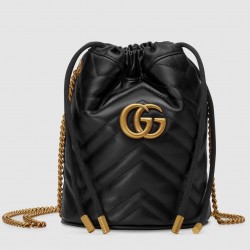 Gucci GG Marmont Mini Bucket Bag in Black Chevron Calfskin