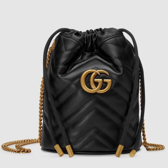 Gucci GG Marmont Mini Bucket Bag in Black Chevron Calfskin