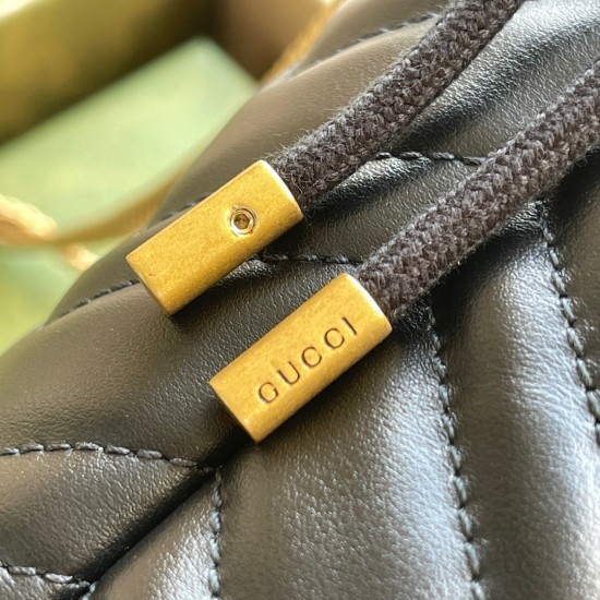 Gucci GG Marmont Mini Bucket Bag in Black Chevron Calfskin