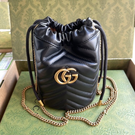 Gucci GG Marmont Mini Bucket Bag in Black Chevron Calfskin