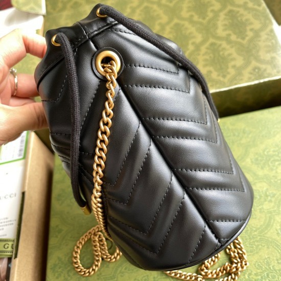 Gucci GG Marmont Mini Bucket Bag in Black Chevron Calfskin