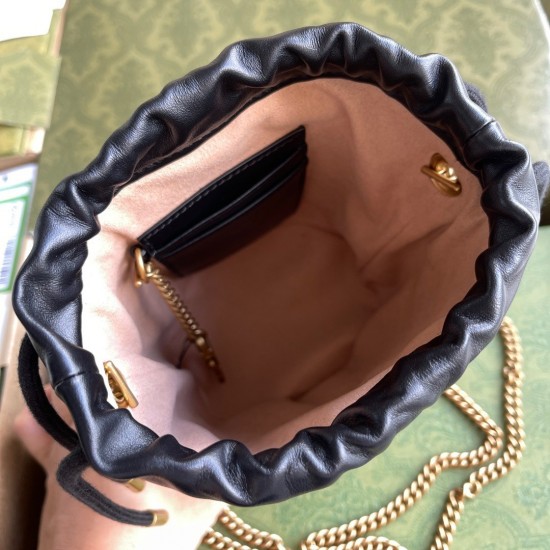 Gucci GG Marmont Mini Bucket Bag in Black Chevron Calfskin