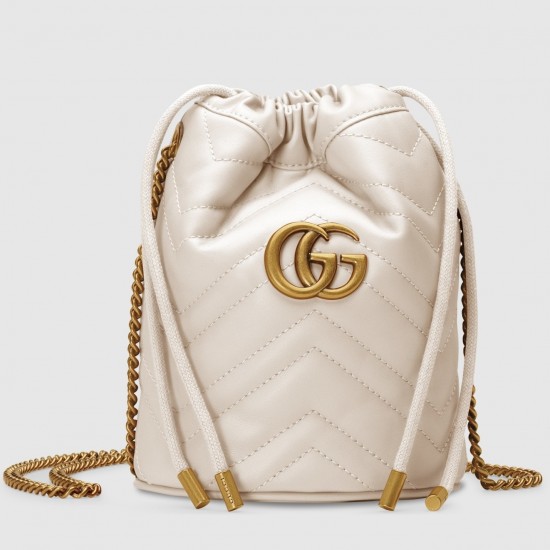 Gucci GG Marmont Mini Bucket Bag in White Chevron Calfskin