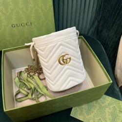 Gucci GG Marmont Mini Bucket Bag in White Chevron Calfskin