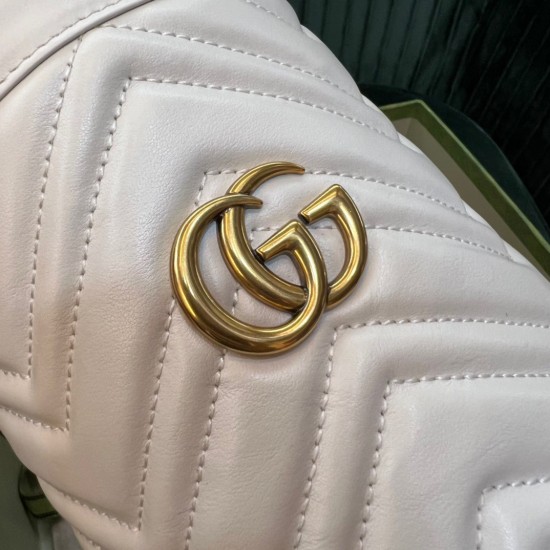 Gucci GG Marmont Mini Bucket Bag in White Chevron Calfskin