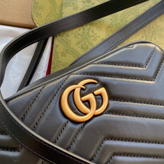 Gucci GG Marmont Mini Camera Bag in Black Chevron Leather