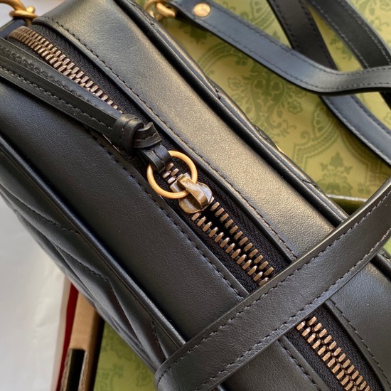 Gucci GG Marmont Mini Camera Bag in Black Chevron Leather