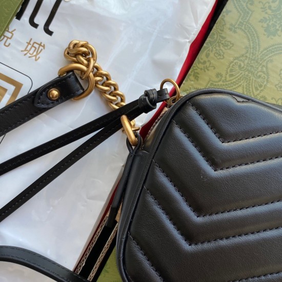 Gucci GG Marmont Mini Camera Bag in Black Chevron Leather