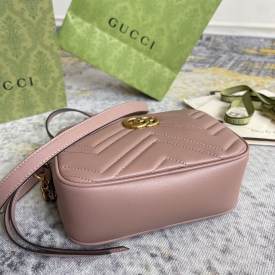 Gucci GG Marmont Mini Camera Bag in Nude Chevron Leather