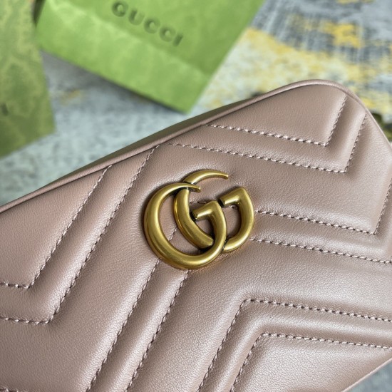 Gucci GG Marmont Mini Camera Bag in Nude Chevron Leather