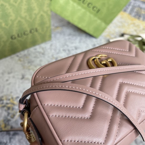 Gucci GG Marmont Mini Camera Bag in Nude Chevron Leather