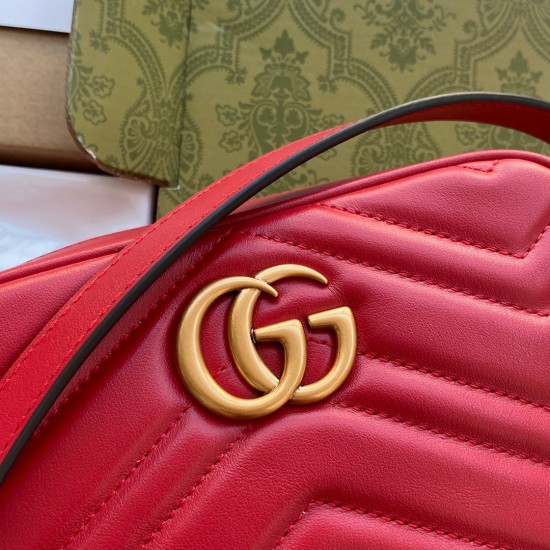 Gucci GG Marmont Mini Camera Bag in Red Chevron Leather