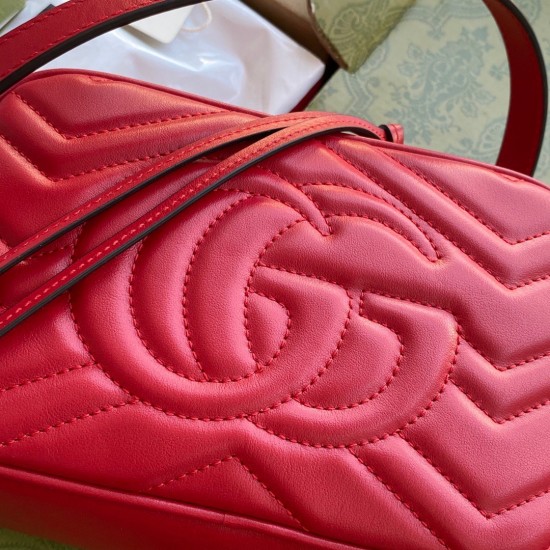 Gucci GG Marmont Mini Camera Bag in Red Chevron Leather