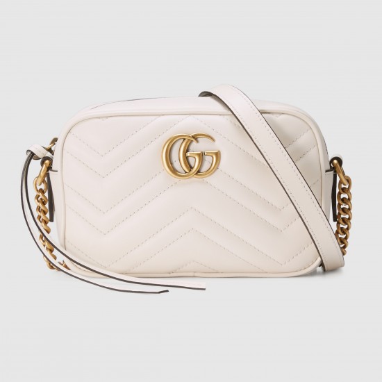 Gucci GG Marmont Mini Camera Bag in White Chevron Leather