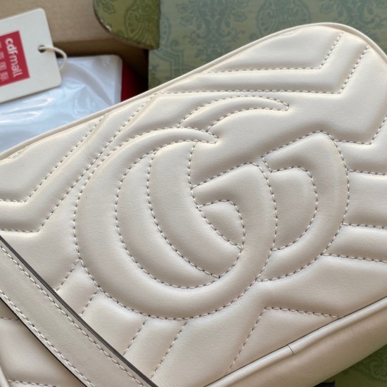 Gucci GG Marmont Mini Camera Bag in White Chevron Leather