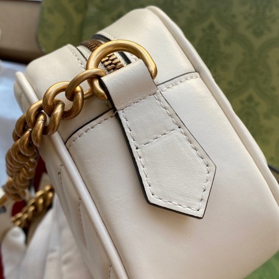 Gucci GG Marmont Mini Camera Bag in White Chevron Leather