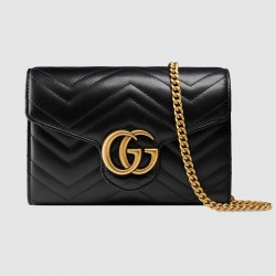 Gucci GG Marmont Mini Chain Bag in Black Chevron Leather