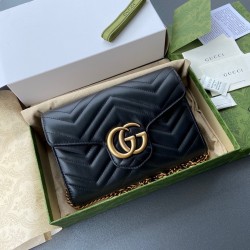 Gucci GG Marmont Mini Chain Bag in Black Chevron Leather