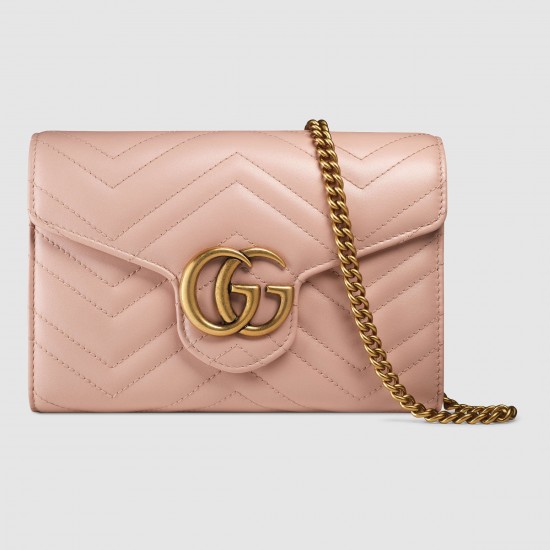 Gucci GG Marmont Mini Chain Bag in Nude Chevron Leather