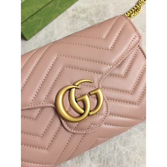 Gucci GG Marmont Mini Chain Bag in Nude Chevron Leather