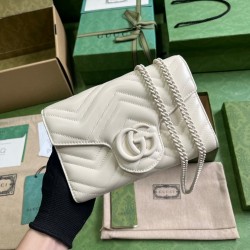 Gucci GG Marmont Mini Chain Bag in White Matelasse Calfskin