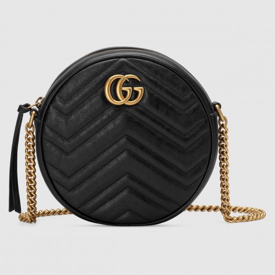 Gucci GG Marmont Mini Round Bag in Black Chevron Calfskin