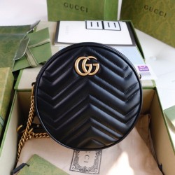 Gucci GG Marmont Mini Round Bag in Black Chevron Calfskin