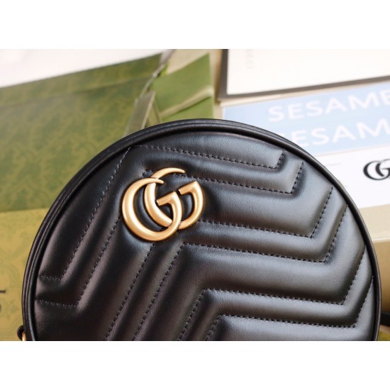 Gucci GG Marmont Mini Round Bag in Black Chevron Calfskin