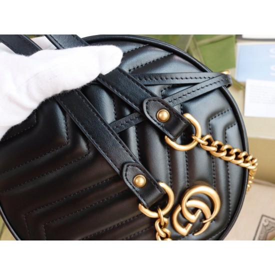 Gucci GG Marmont Mini Round Bag in Black Chevron Calfskin