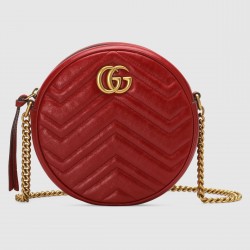 Gucci GG Marmont Mini Round Bag in Red Chevron Calfskin