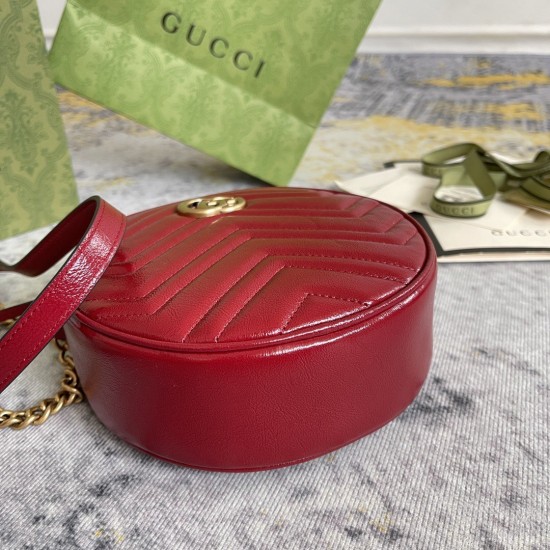 Gucci GG Marmont Mini Round Bag in Red Chevron Calfskin