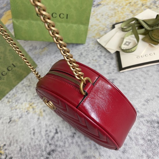 Gucci GG Marmont Mini Round Bag in Red Chevron Calfskin