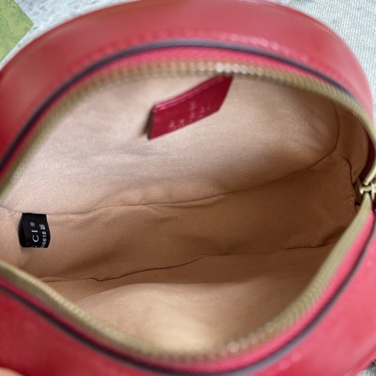 Gucci GG Marmont Mini Round Bag in Red Chevron Calfskin