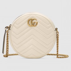 Gucci GG Marmont Mini Round Bag in White Chevron Calfskin